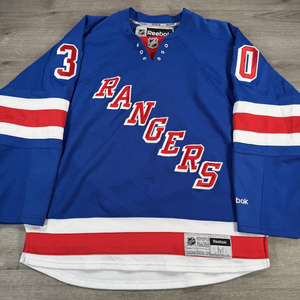 VTG New York Rangers Jersey Mens Blue NHL Hockey Henrik Lundqvist 30 Reebok